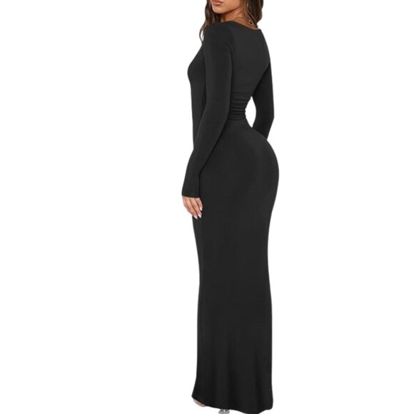 REORIA BASIC BODYCON SQUARE NECK LONG DRESS - Picture 3 of 6
